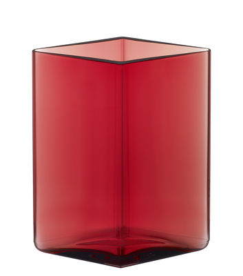 Déco - Vases - Vase Ruutu par R. & E. Bouroullec / L 11,5 x H 14 cm - Iittala - Rouge cranberry - Verre soufflé bouche