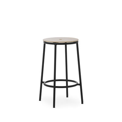 Furniture - Bar Stools - Circa Bar stool - / H 65 cm - Oak by Normann Copenhagen - Natural oak / Black base - Oak veneer, Painted steel