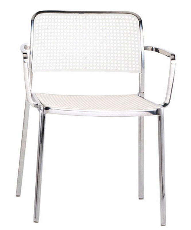 Furniture - Chairs - Audrey Stackable armchair plastic material white Polished aluminium structure - Kartell - Polished alu structure / white - Polished aluminium, Polypropylene