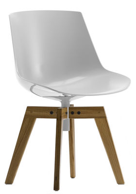 Möbel - Stühle  - Flow Drehstuhl Gestell aus Eiche -  drehbarer Stuhl - MDF Italia - Glänzend weiß - Gestell Eichenholz - Eiche, Polykarbonat