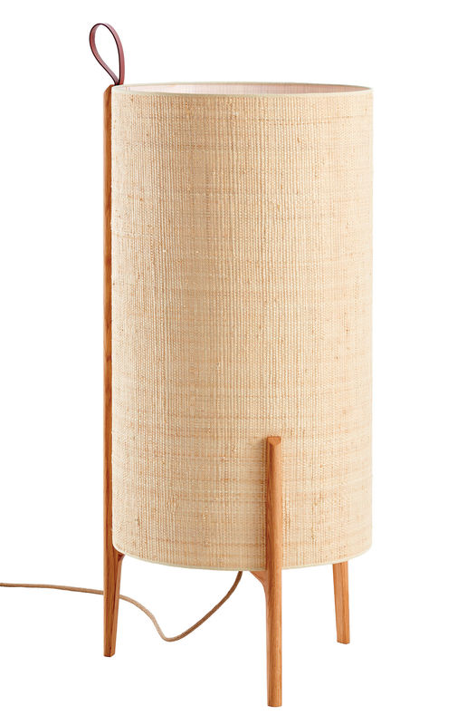 Lighting - Floor lamps - Greta Lamp textile beige natural wood / Ø 40 x H 90 cm - Carpyen - Natural / Oak structure - Hessian, Solid oak