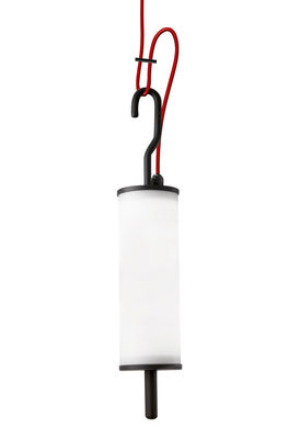 Lighting - Pendant Lighting - Pistillo Outdoor Pendant - Outdoor use - H 70 cm by Martinelli Luce - H 36 to 70 cm - White diffuser/ black hook / orange cable - Methacrylate, Varnished metal
