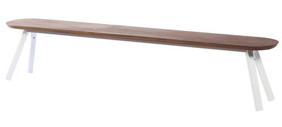Furniture - Benches - Y&M Bench - Wood & metal / L 220 cm by RS BARCELONA - Wood / White legs - Iroko wood, Steel