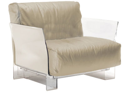 Möbel - Lounge Sessel - Pop Outdoor Gepolsterter Sessel - Kartell - Ecru - Polykarbonat, Sunbrella-Gewebe