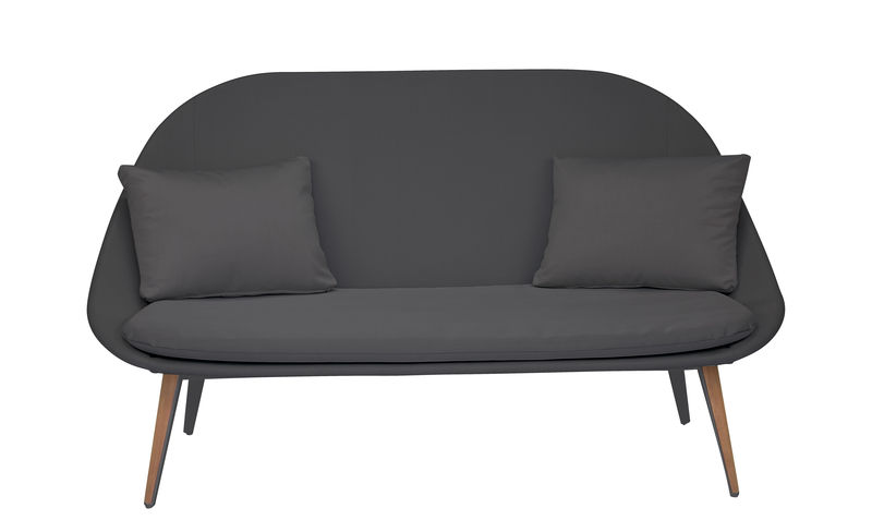 Outdoor - Garden sofas - Vanity 2-seater outdoor sofa textile brown grey / Padded - Fabric & teak - Vlaemynck - Dark brown / Charcoal grey & teak - Lacquered aluminium, Polyurethane foam, Sling canvas, Teak