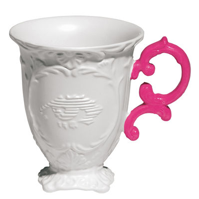 Tableware - Tea & Coffee Accessories - I-Mug Mug by Seletti - White / Fuchsia handle - China