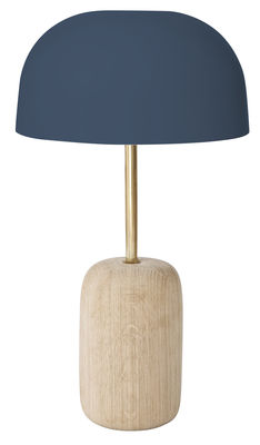Luminaire - Lampes de table - Lampe de table Nina / Chêne & métal - Hartô - Bleu gris / Chêne & laiton - Chêne massif, Laiton, Métal laqué