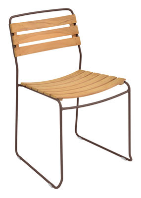 Möbel - Stühle  - Surprising Stapelbarer Stuhl / Holz & Metall - Fermob - Rost / Holz - bemalter Stahl, Geöltes Teakholz