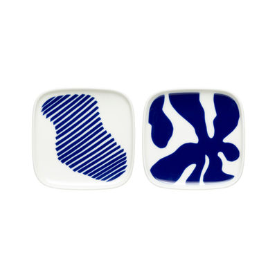 Tavola - Ciotole - Coppetta Ruudut - / 10 x 10 cm - Set di 2 di Marimekko - Ruudut / Bianco, blu - Gres
