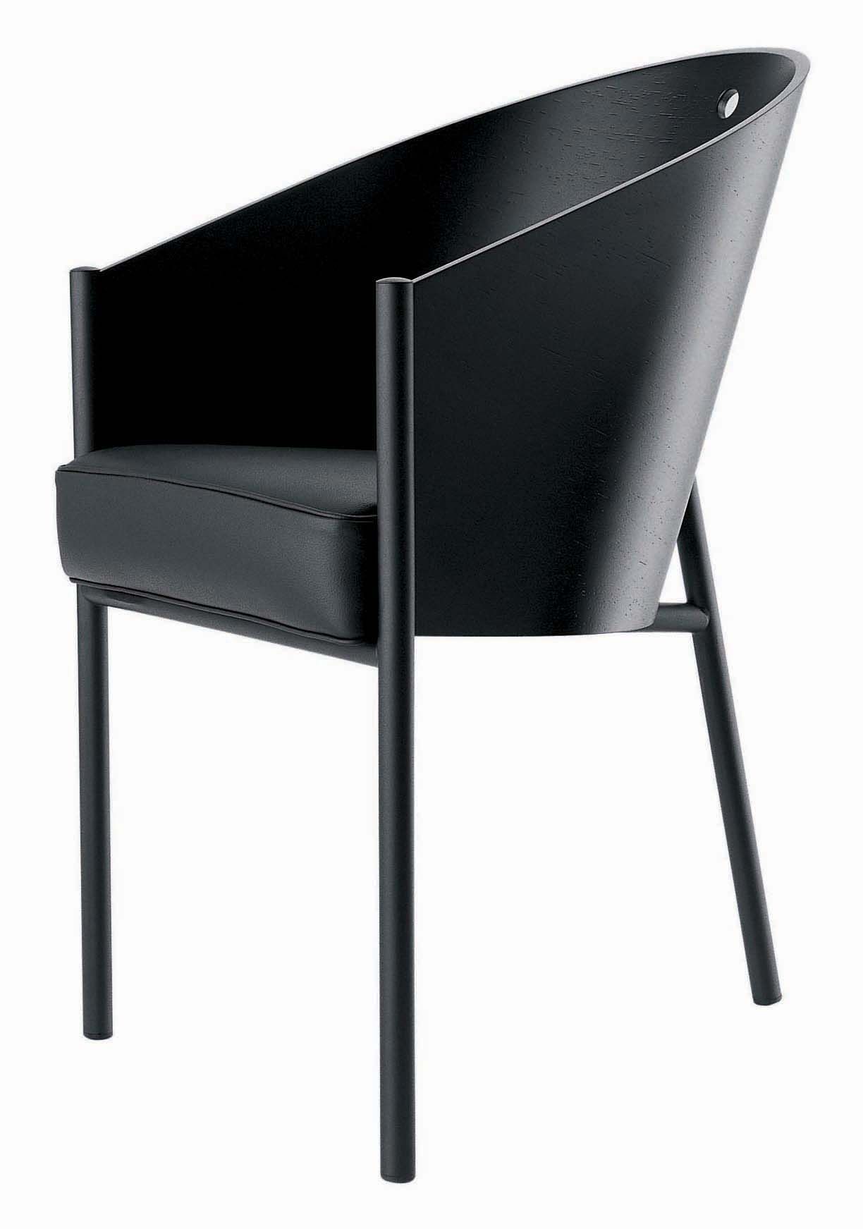 Chaise Costes / Coque bois - Driade noir en cuir/bois